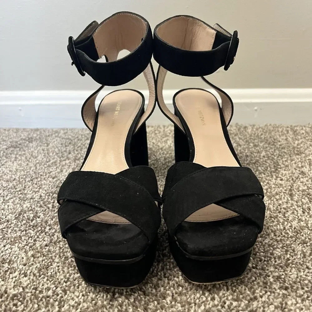 Stuart Weitzman Carmina Platform Block Heel Suede Sandals